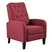 Push Back Recliner Chair, Birch Wood Legs, Red Button Tufted Polyester - BM324473