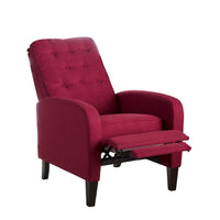 Push Back Recliner Chair, Birch Wood Legs, Red Button Tufted Polyester - BM324473