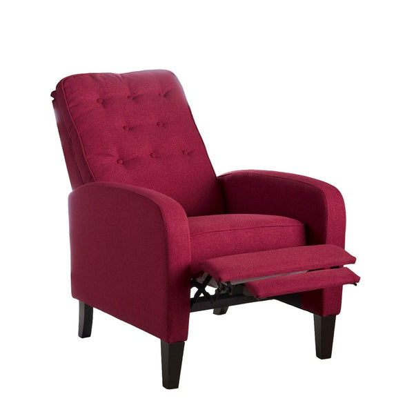 Push Back Recliner Chair, Birch Wood Legs, Red Button Tufted Polyester - BM324473