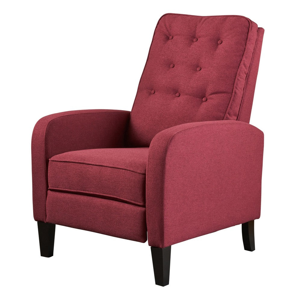 Push Back Recliner Chair, Birch Wood Legs, Red Button Tufted Polyester - BM324473
