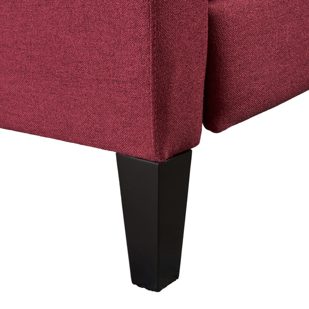 Push Back Recliner Chair, Birch Wood Legs, Red Button Tufted Polyester - BM324473