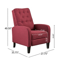 Push Back Recliner Chair, Birch Wood Legs, Red Button Tufted Polyester - BM324473
