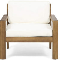 Outdoor Accent Chair, Slat Panel, Wire Brush Acacia Wood, Ivory Fabric - BM324474