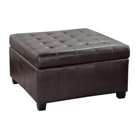 Cindy Storage Ottoman, 31 Inch Birch Wood, Brown Waffle Faux Leather - BM324476