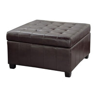 Cindy Storage Ottoman, 31 Inch Birch Wood, Brown Waffle Faux Leather - BM324476
