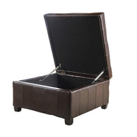 Cindy Storage Ottoman, 31 Inch Birch Wood, Brown Waffle Faux Leather - BM324476