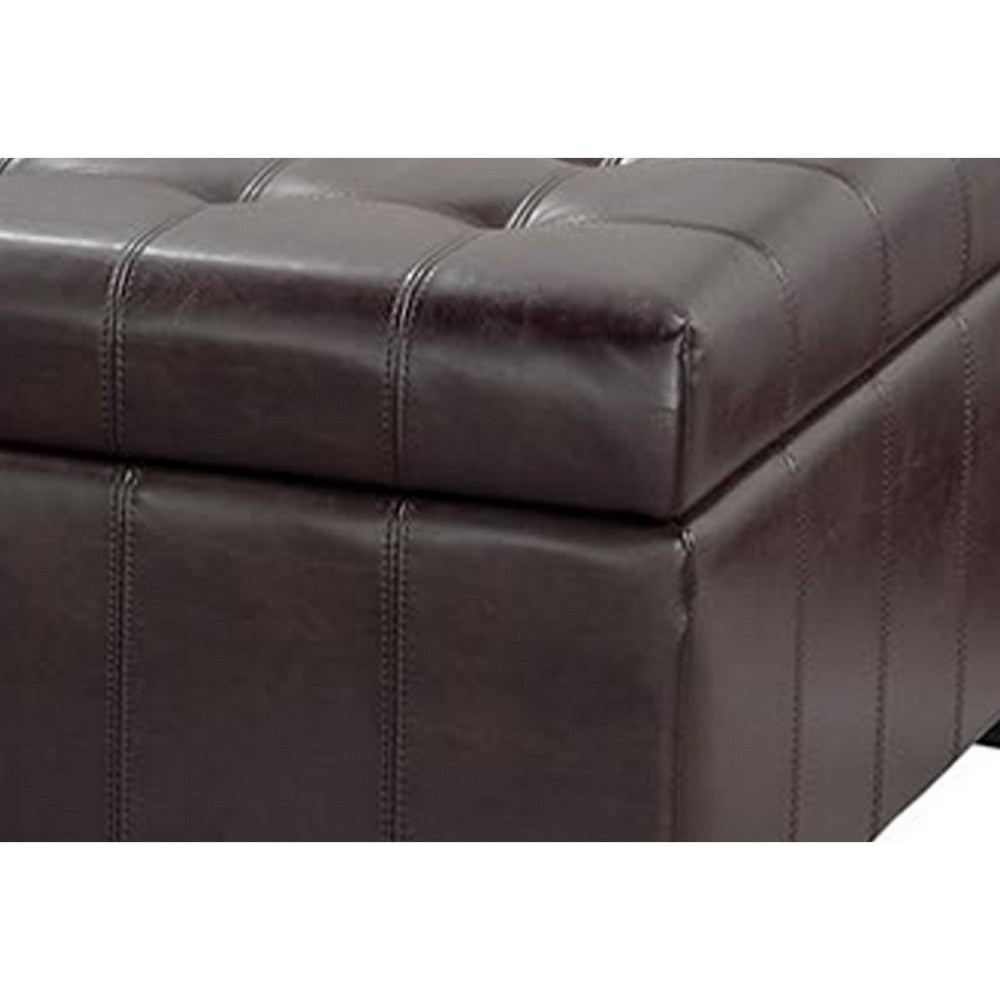 Cindy Storage Ottoman, 31 Inch Birch Wood, Brown Waffle Faux Leather - BM324476