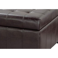 Cindy Storage Ottoman, 31 Inch Birch Wood, Brown Waffle Faux Leather - BM324476