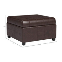 Cindy Storage Ottoman, 31 Inch Birch Wood, Brown Waffle Faux Leather - BM324476