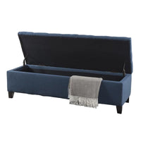 Elias Storage Bench, 51 Inch Button Tufted Blue Velvet, Solid Wood - BM324477