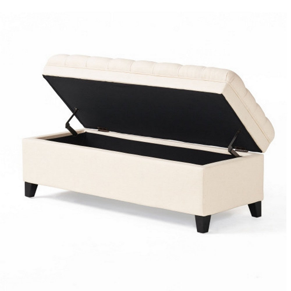 Rhya Storage Bench, 50 Inch Button Tufted Plush Seat, Soft Beige - BM324479