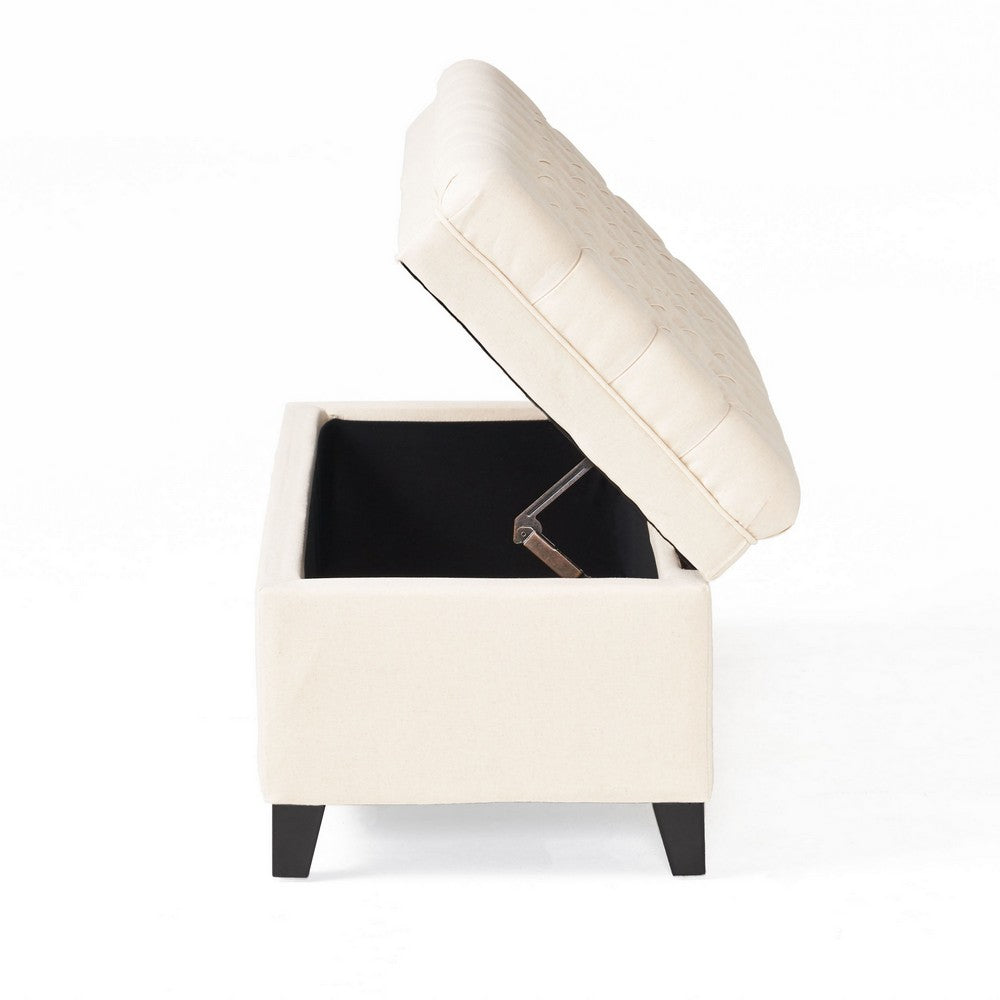 Rhya Storage Bench, 50 Inch Button Tufted Plush Seat, Soft Beige - BM324479