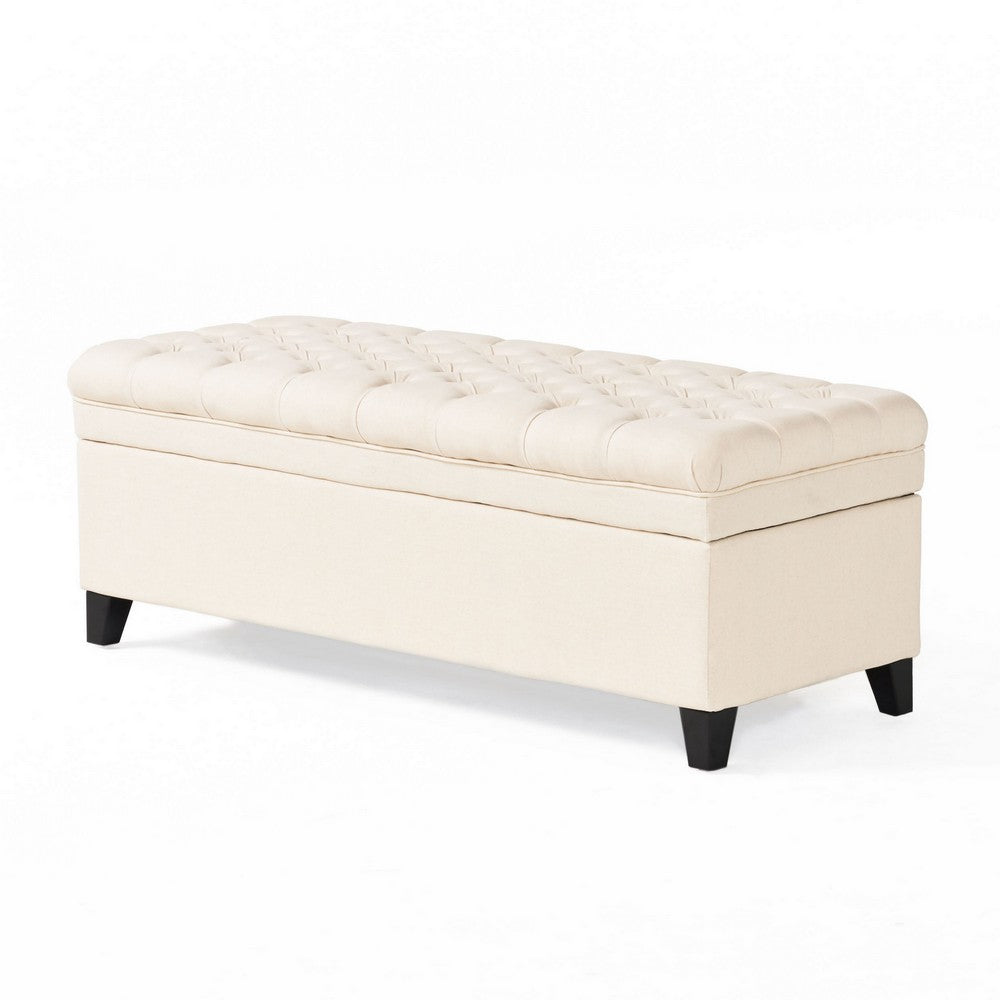 Rhya Storage Bench, 50 Inch Button Tufted Plush Seat, Soft Beige - BM324479