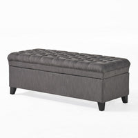 Rhya Storage Bench, 50 Inch Button Tufted Plush Seat, Soft Gray Fabric - BM324480