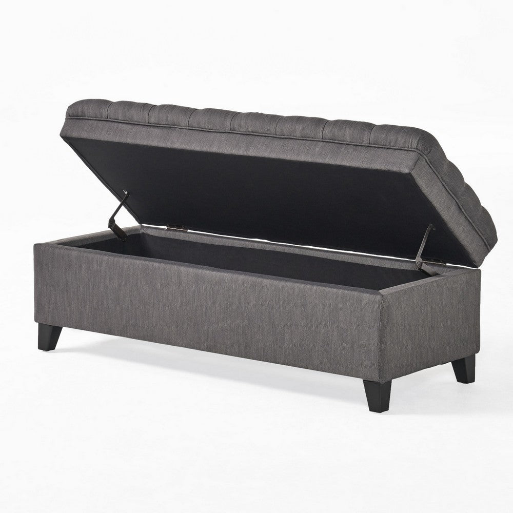 Rhya Storage Bench, 50 Inch Button Tufted Plush Seat, Soft Gray Fabric - BM324480