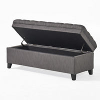 Rhya Storage Bench, 50 Inch Button Tufted Plush Seat, Soft Gray Fabric - BM324480