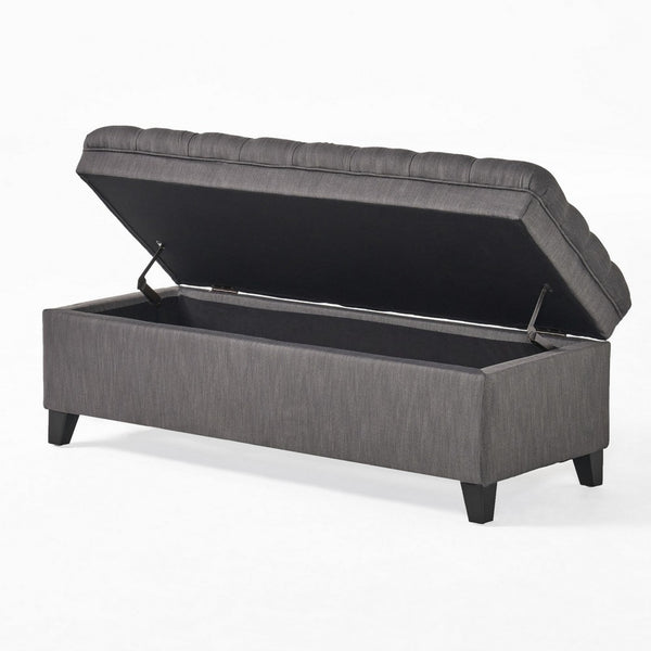 Rhya Storage Bench, 50 Inch Button Tufted Plush Seat, Soft Gray Fabric - BM324480