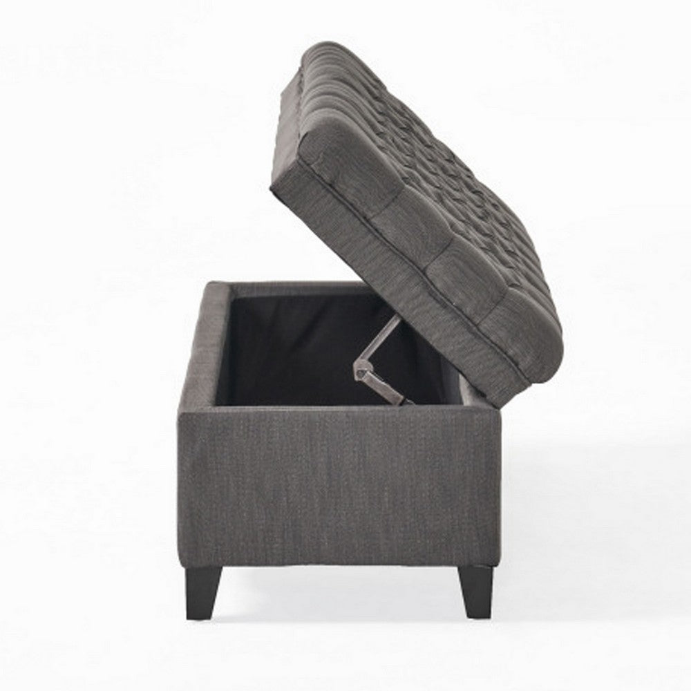 Rhya Storage Bench, 50 Inch Button Tufted Plush Seat, Soft Gray Fabric - BM324480