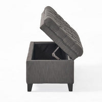 Rhya Storage Bench, 50 Inch Button Tufted Plush Seat, Soft Gray Fabric - BM324480
