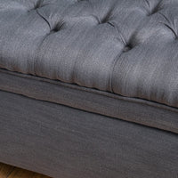 Rhya Storage Bench, 50 Inch Button Tufted Plush Seat, Soft Gray Fabric - BM324480