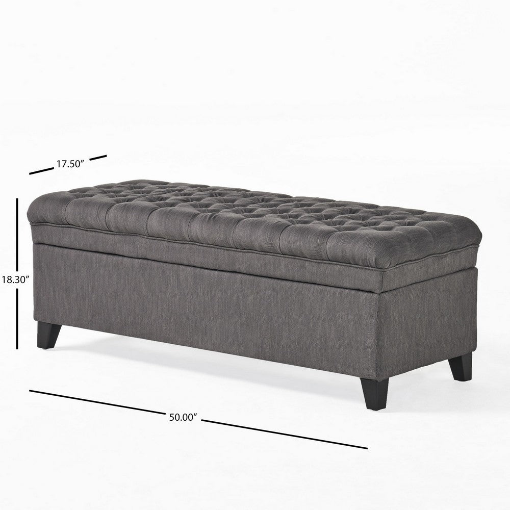 Rhya Storage Bench, 50 Inch Button Tufted Plush Seat, Soft Gray Fabric - BM324480