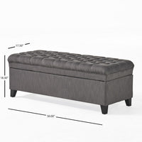 Rhya Storage Bench, 50 Inch Button Tufted Plush Seat, Soft Gray Fabric - BM324480