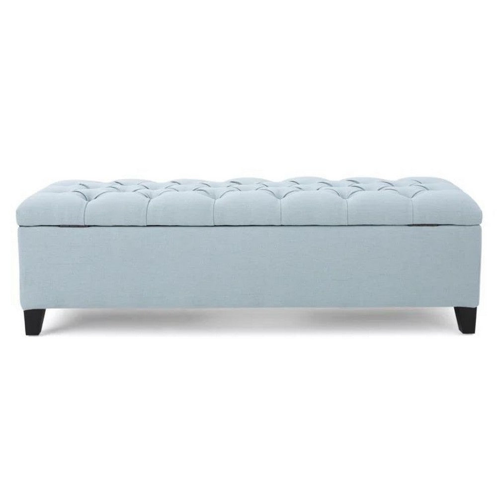 Elias Storage Ottoman Bench, 51 Inch Blue, Button Tufted Seat, Black - BM324483