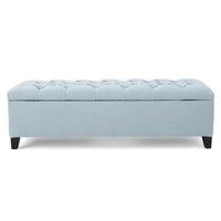 Elias Storage Ottoman Bench, 51 Inch Blue, Button Tufted Seat, Black - BM324483