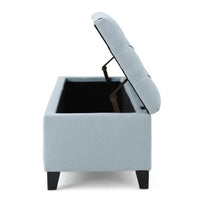 Elias Storage Ottoman Bench, 51 Inch Blue, Button Tufted Seat, Black - BM324483