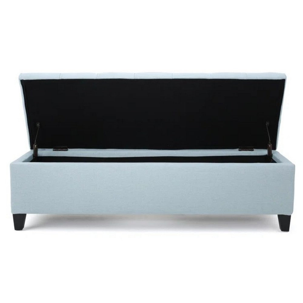 Elias Storage Ottoman Bench, 51 Inch Blue, Button Tufted Seat, Black - BM324483
