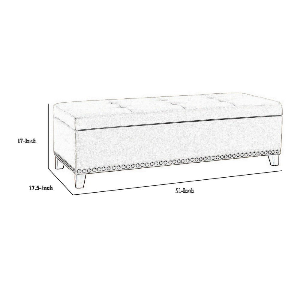 Elias Storage Ottoman Bench, 51 Inch Blue, Button Tufted Seat, Black - BM324483