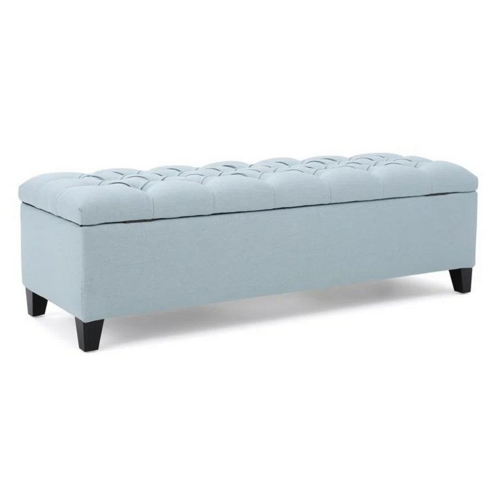 Elias Storage Ottoman Bench, 51 Inch Blue, Button Tufted Seat, Black - BM324483