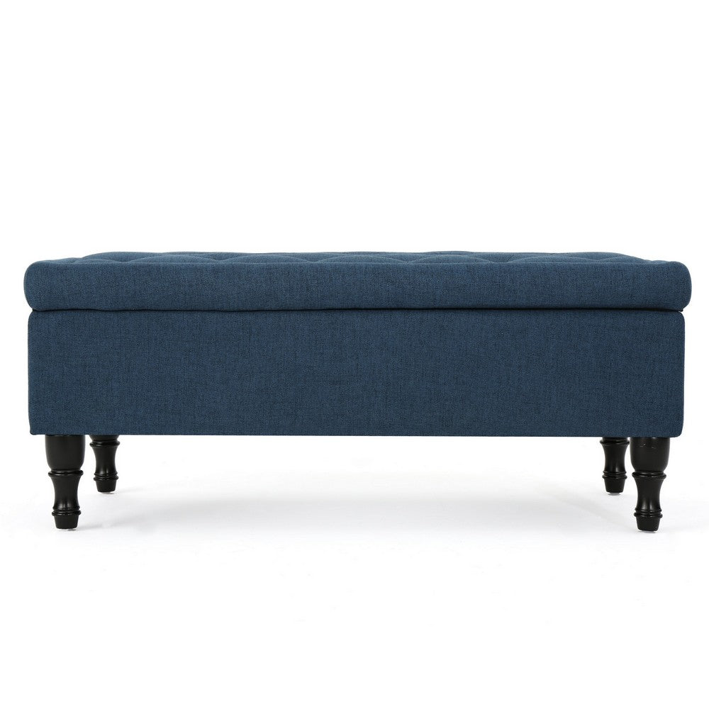 Kiyo Storage Ottoman Bench, 41 Inch Button Tufted Navy Blue Fabric - BM324484