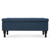 Kiyo Storage Ottoman Bench, 41 Inch Button Tufted Navy Blue Fabric - BM324484