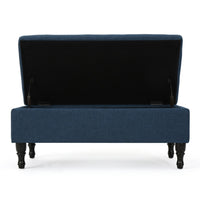 Kiyo Storage Ottoman Bench, 41 Inch Button Tufted Navy Blue Fabric - BM324484