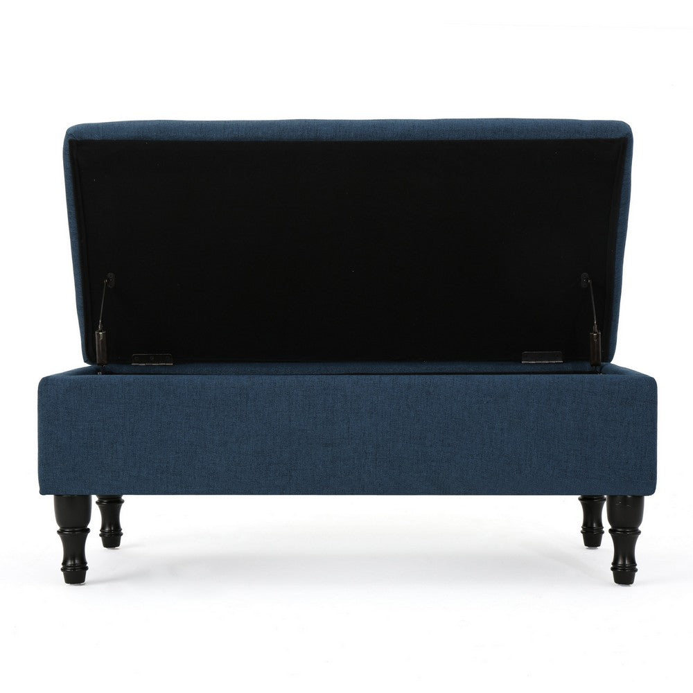Kiyo Storage Ottoman Bench, 41 Inch Button Tufted Navy Blue Fabric - BM324484