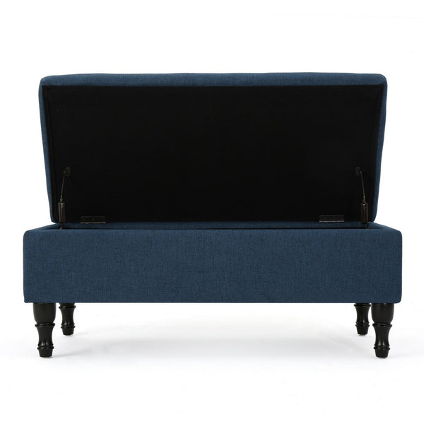 Kiyo Storage Ottoman Bench, 41 Inch Button Tufted Navy Blue Fabric - BM324484