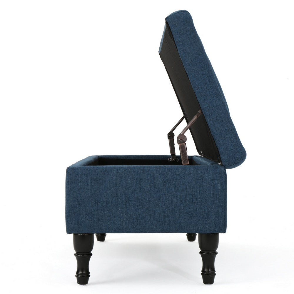 Kiyo Storage Ottoman Bench, 41 Inch Button Tufted Navy Blue Fabric - BM324484