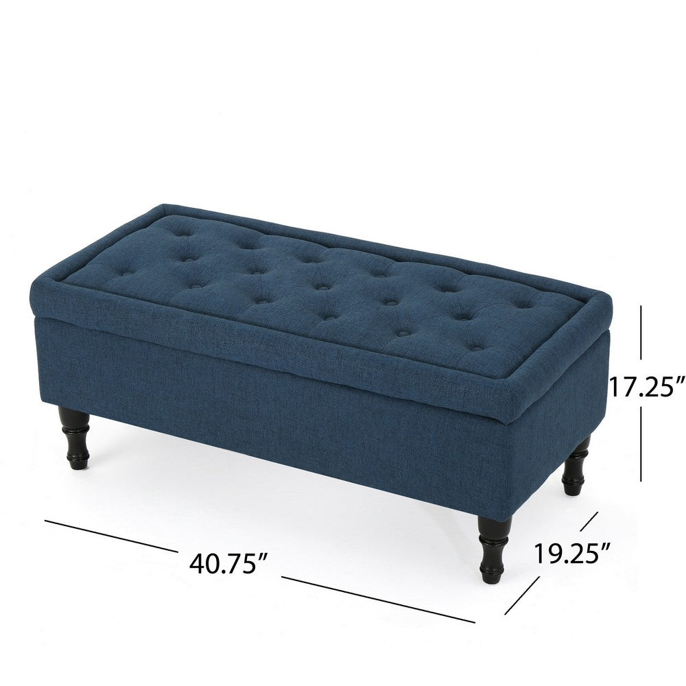 Kiyo Storage Ottoman Bench, 41 Inch Button Tufted Navy Blue Fabric - BM324484