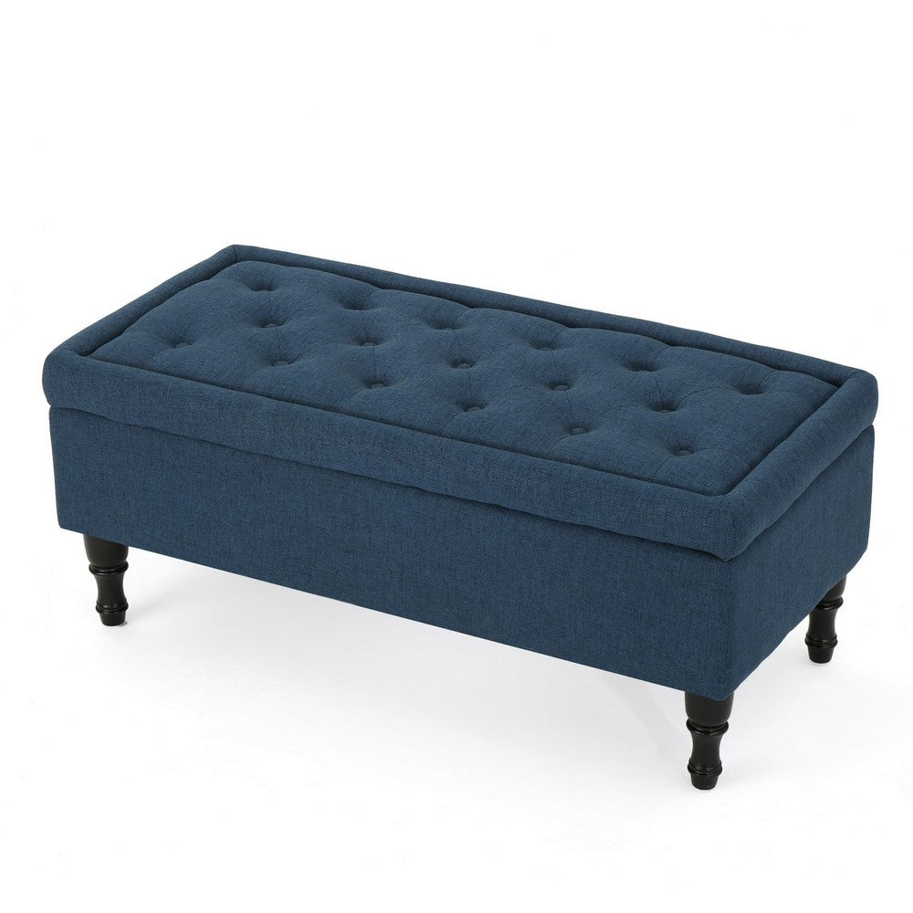 Kiyo Storage Ottoman Bench, 41 Inch Button Tufted Navy Blue Fabric - BM324484