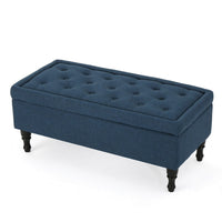 Kiyo Storage Ottoman Bench, 41 Inch Button Tufted Navy Blue Fabric - BM324484