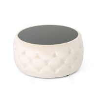Ottoman Coffee Table, Beige Tufted Velvet, 30 Inch Round Glass Top - BM324486