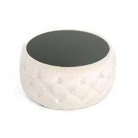 Ottoman Coffee Table, Beige Tufted Velvet, 30 Inch Round Glass Top - BM324486