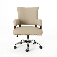 Lini Rolling Office Chair, Beige, Nailhead Trim, Swivel, Chrome Metal - BM324487