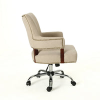 Lini Rolling Office Chair, Beige, Nailhead Trim, Swivel, Chrome Metal - BM324487