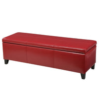Elias Storage Ottoman Bench, 51 Inch Plush Cherry Red Faux Leather - BM324488