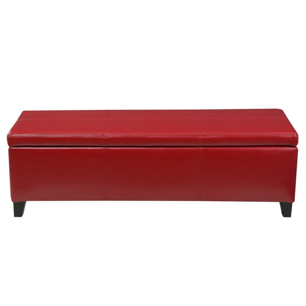 Elias Storage Ottoman Bench, 51 Inch Plush Cherry Red Faux Leather - BM324488
