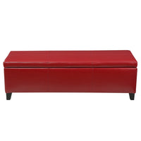 Elias Storage Ottoman Bench, 51 Inch Plush Cherry Red Faux Leather - BM324488