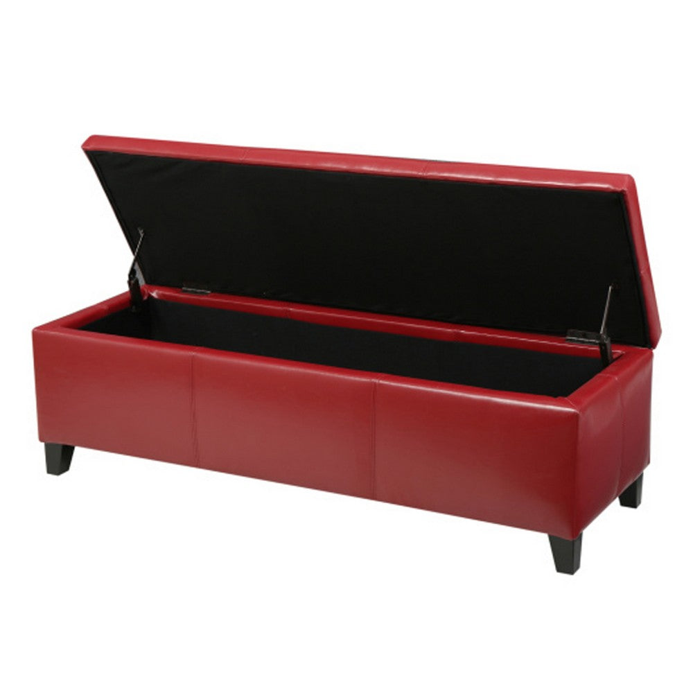 Elias Storage Ottoman Bench, 51 Inch Plush Cherry Red Faux Leather - BM324488