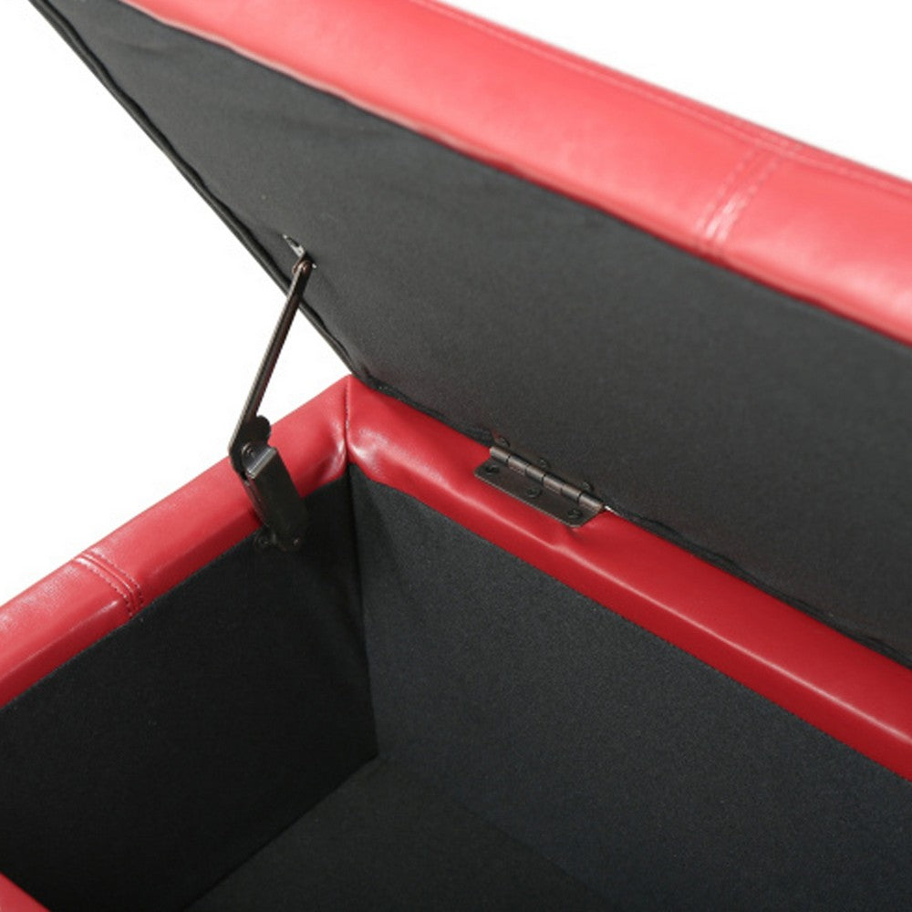 Elias Storage Ottoman Bench, 51 Inch Plush Cherry Red Faux Leather - BM324488